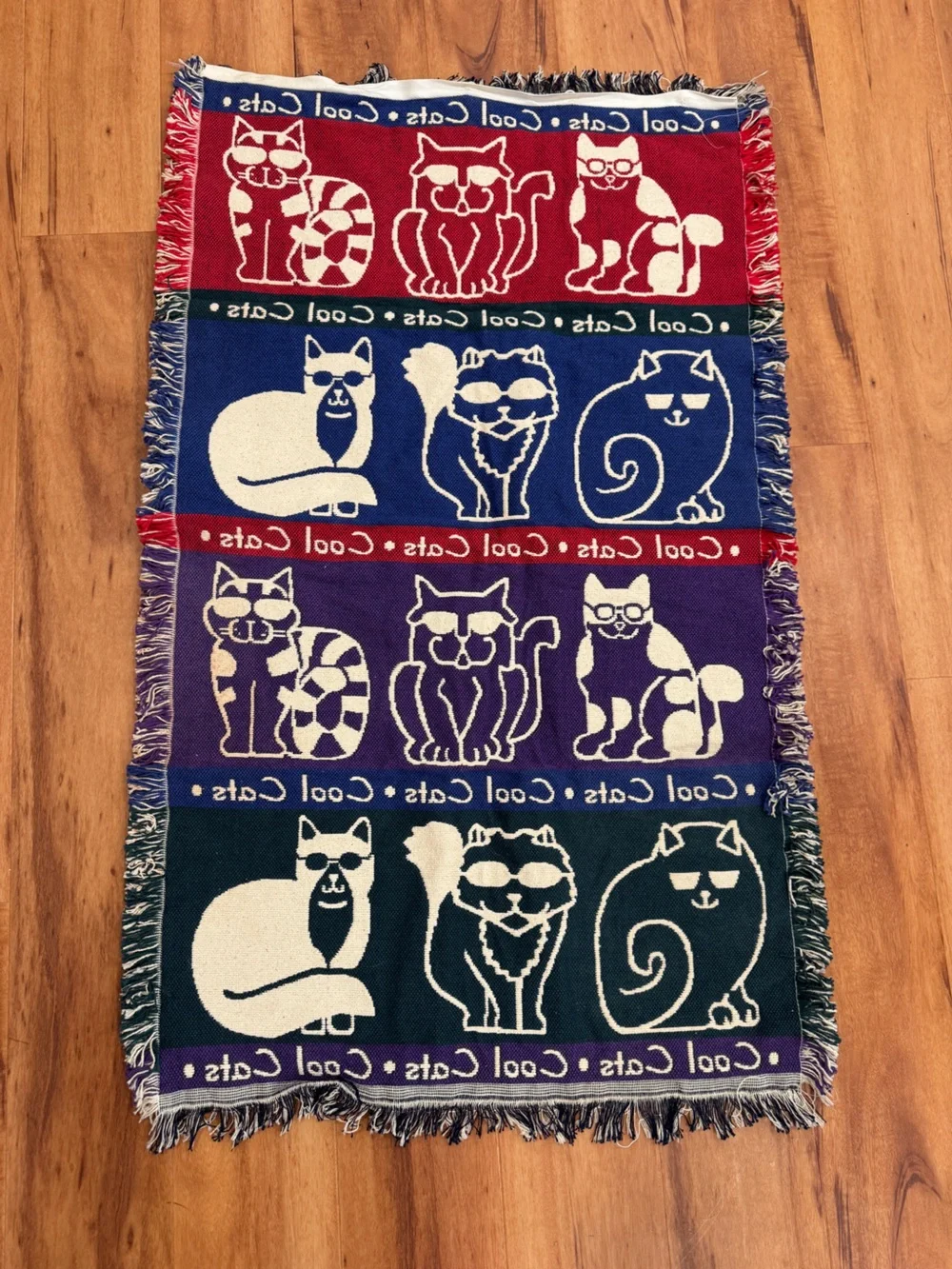 Cool Cats tapestry wall hanging - Red, Blue, Purple Cat Pattern